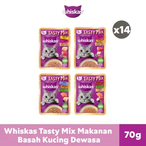 [SPECIAL LIVE] WHISKAS Tasty Mix Gravy Makanan Kucing Basah Dewasa Pilih Rasa 70gr (14-Pack)