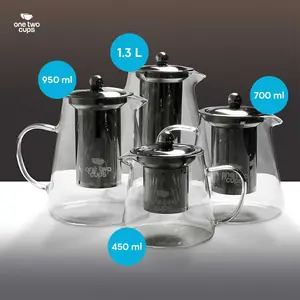 One Two Cups Teko kaca Pitcher Teh Glass Tahan Panas Api Dengan Saringan Teh