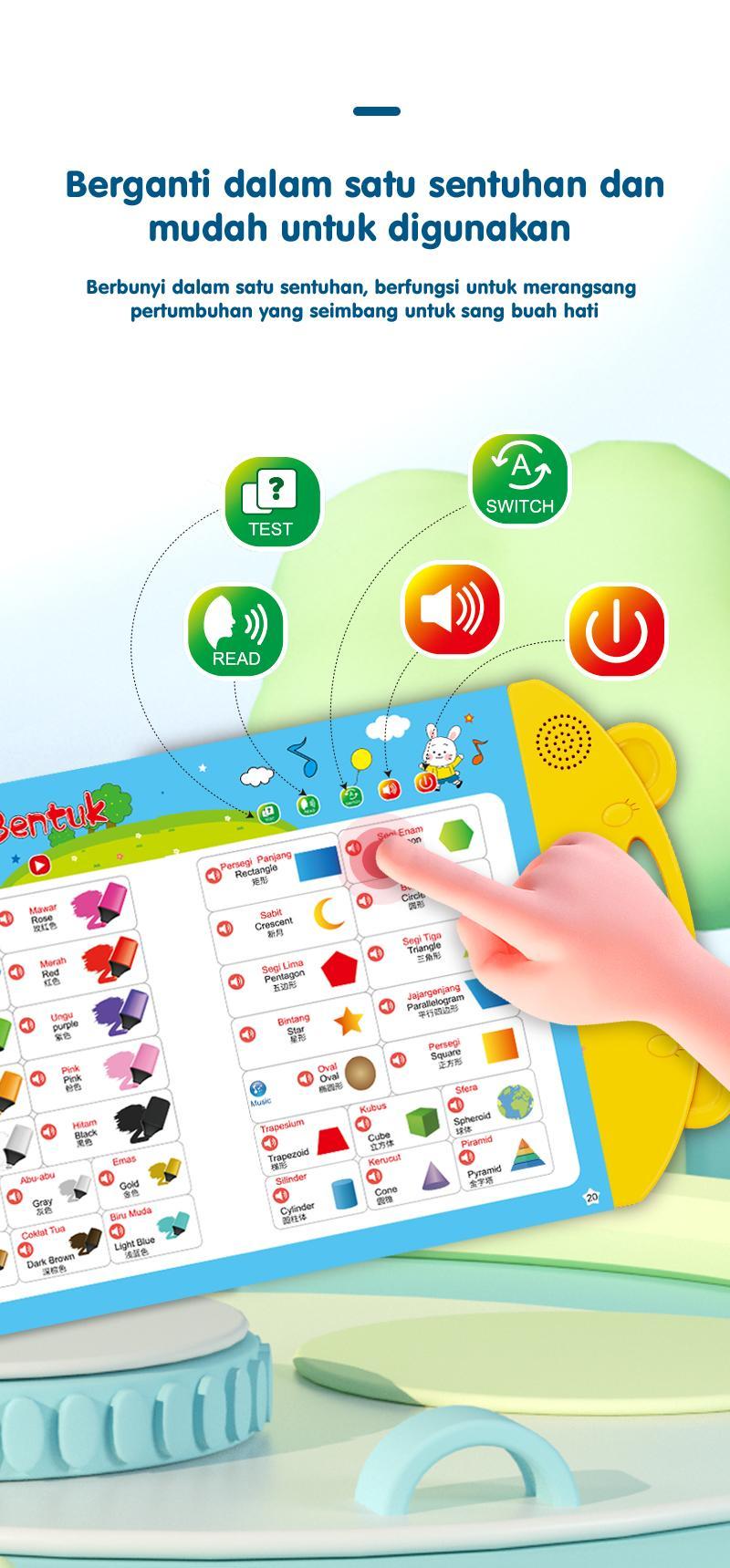Buku Edukasi Bersuara Smart Book Anak 2 Bahasa Indonesia English 13 Materi Belajar Lengkap Hewan Biota Laut Buah Sayur Angka Huruf Hijaiyah Warna Bentuk Transportasi Dinosaurus Bagian Tubuh Alat Tulis Musik Profesi Tokoh