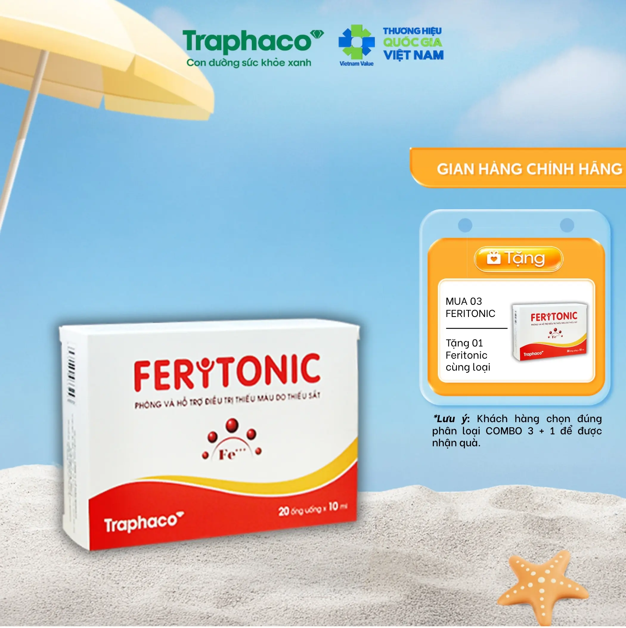 TPBVSK Feritonic Traphaco - Hỗ trợ Bổ Sung Sắt Cho Bé Và Phụ Nữ, Hỗ trợ Giảm Nguy Cơ Thiếu Máu Hộp 2 Vỉ x 10 Ống thuỷ tinh