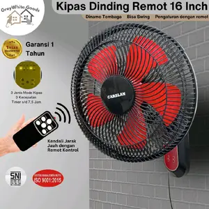 Kipas Dinding Remot Timer JUMBO 5 baling hemat daya senyap bergaransi