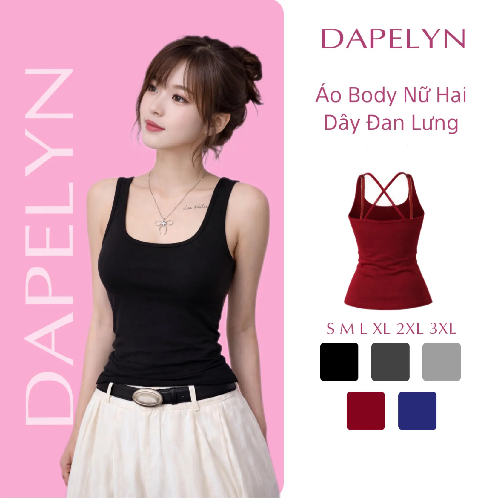 Áo Ba Lỗ Dây Chéo Lưng Có Mút Ngực Chất Thun Tăm Co Giãn, Áo Dây To Cổ Vuông Siêu Cá Tính (BigSize) 33