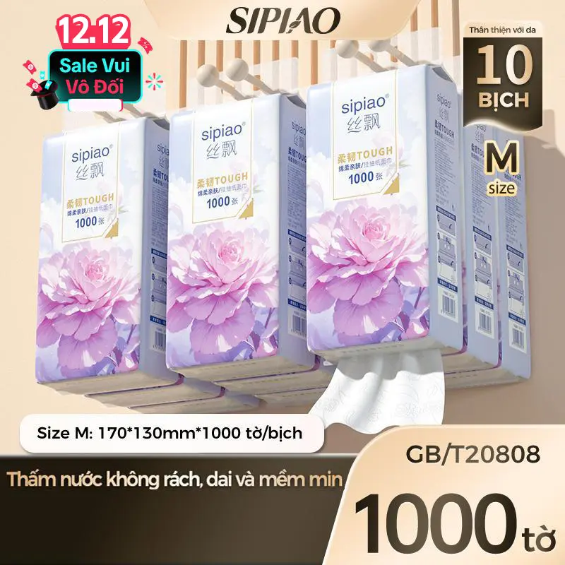 COMBO 10 bịch khăn giấy Sipiao tissue 5 Lớp Mềm Mại Và Thoải Mái 1000 Tờ 170 * 130mm Giấy Vệ Sinh le tissue(Tặng 4 Móc Treo Tiện Lợi)-1730929283006368543