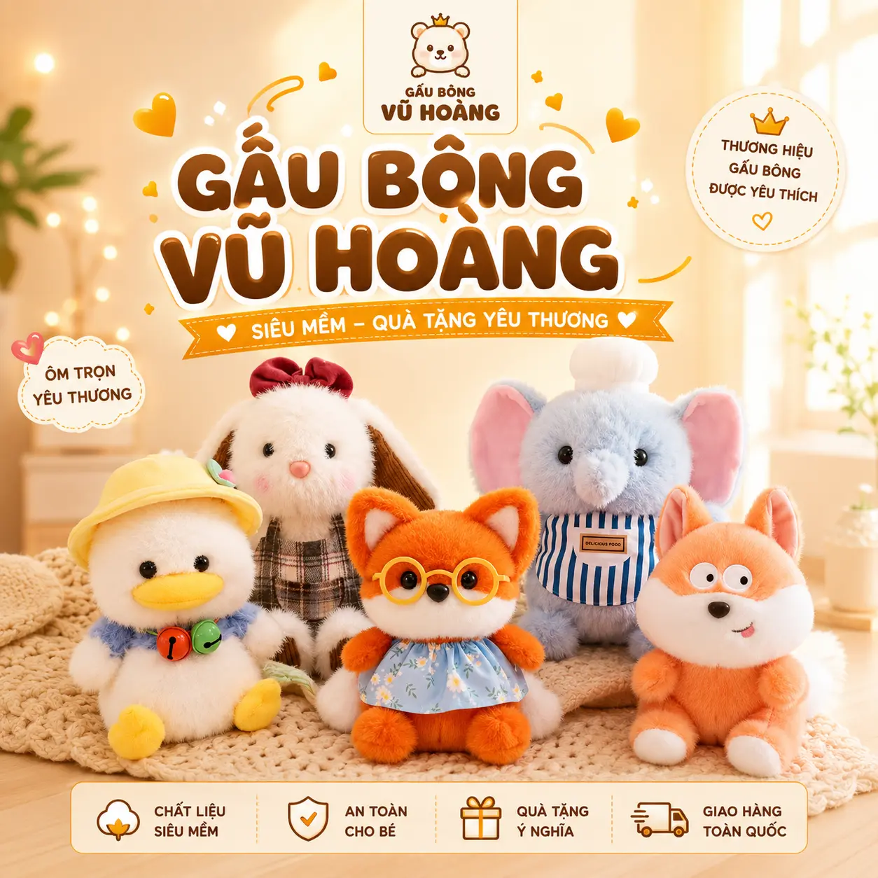 SIZE 20-25CM GẤU BÔNG QUÀ TẶNG DỄ THƯƠNG, HÌNH CON VẬT NGỘ NGHĨNH ĐÁNG YÊU ( gấu, chim, thỏ, heo, cừu) - 1