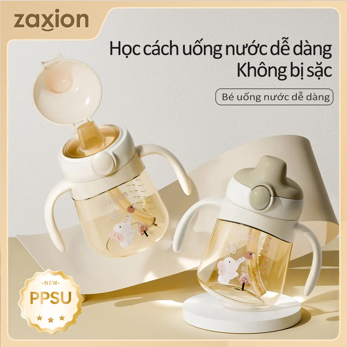 Bình Tập Uống Nước PPSU 280ML – Dễ Hút Cho Bé Mới Tập, Nắp Lật Chống Đổ, Bình nước tập hút cho bé, Không BPA | Tặng Nhiều Phụ Kiện - 1