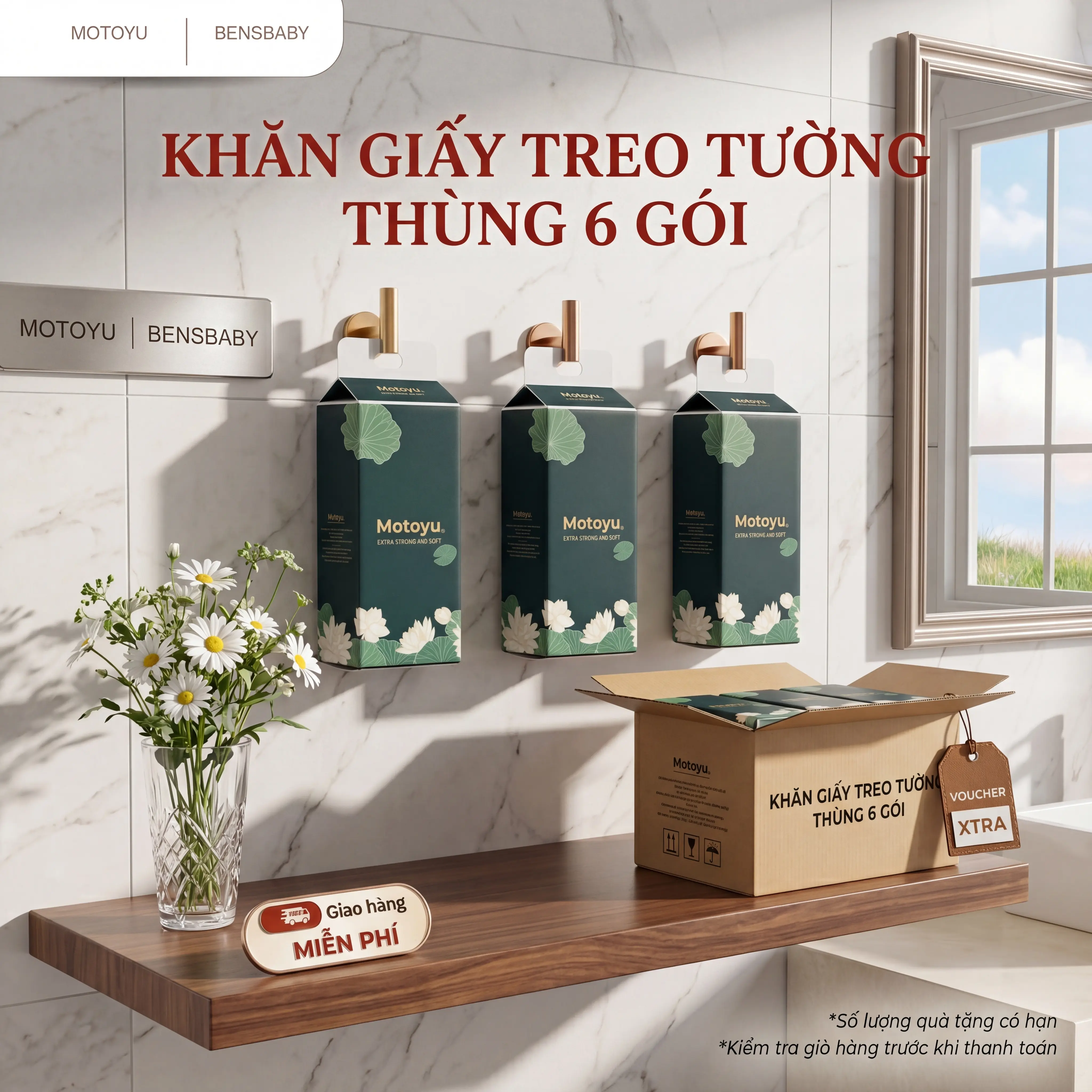 [MOTOYU Thùng 6 Gói] Khăn Giấy Ăn Giấy Treo Tường 4 Lớp Mềm Mịn, Siêu Dai, Thấm Hút Tốt, Tiện Lợi, An Toàn, Không Chất Tẩy Trắng Giấy Vệ Sinh giay khongtanh