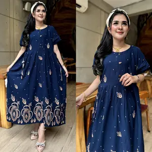 Daster Wanita Nyaman Ibu Hamil Jumbo Busui Bumil Friendly Kancing Depan LD 120 Bahan Katun Rayon Adem Nyaman Motif Terbaru