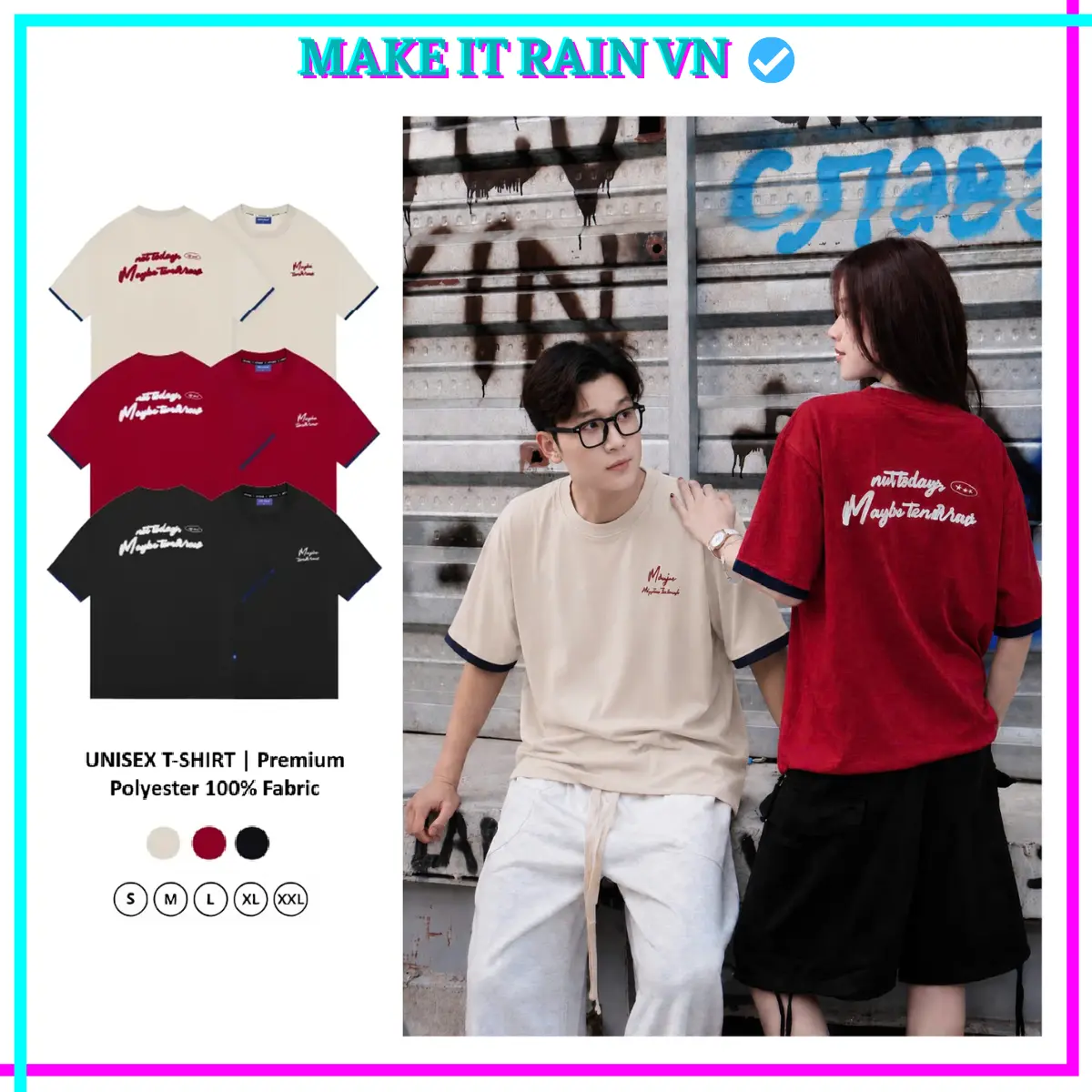 [MUA 3 GlẢM 16K, 2 GlẢM 9K KÈM QUÀ] Áo Thun Local Brand Nam Nữ Hình In Nổi Basic Make It Rain VN TODAY, Áo Phông Unisex Tay May 2 Lớp Form Rộng