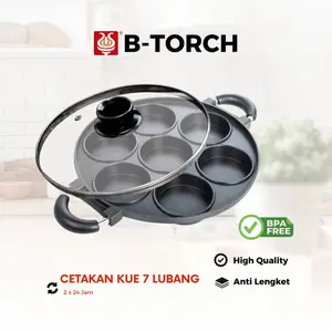 B-TORCH Teflon Aluminium Cetakan Kue Cetakan Telur 7 Lubang || 8 Lubang || 12 Lubang FREE TUTUP KACA Anti Lengket