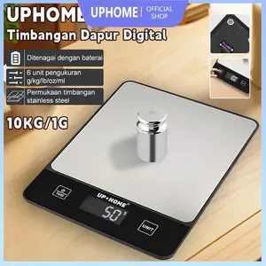 UPHOME Timbangan Dapur Digital 10Kg/1g Stainless Steel dengan Tare / Timbangan Kue / Timbangan Kopi / Timbangan Emas g/kg/lb/oz/ml Kitchenware