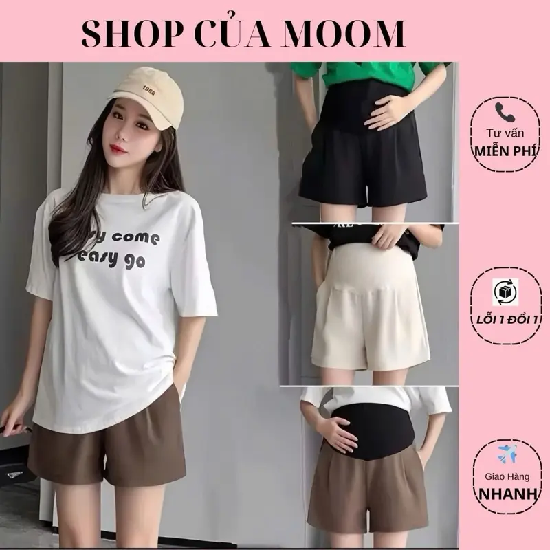 [Nhà Moom] Quần đùi bầu, quần sooc bầu chất Rubi mềm mịn có chun điều chỉnh