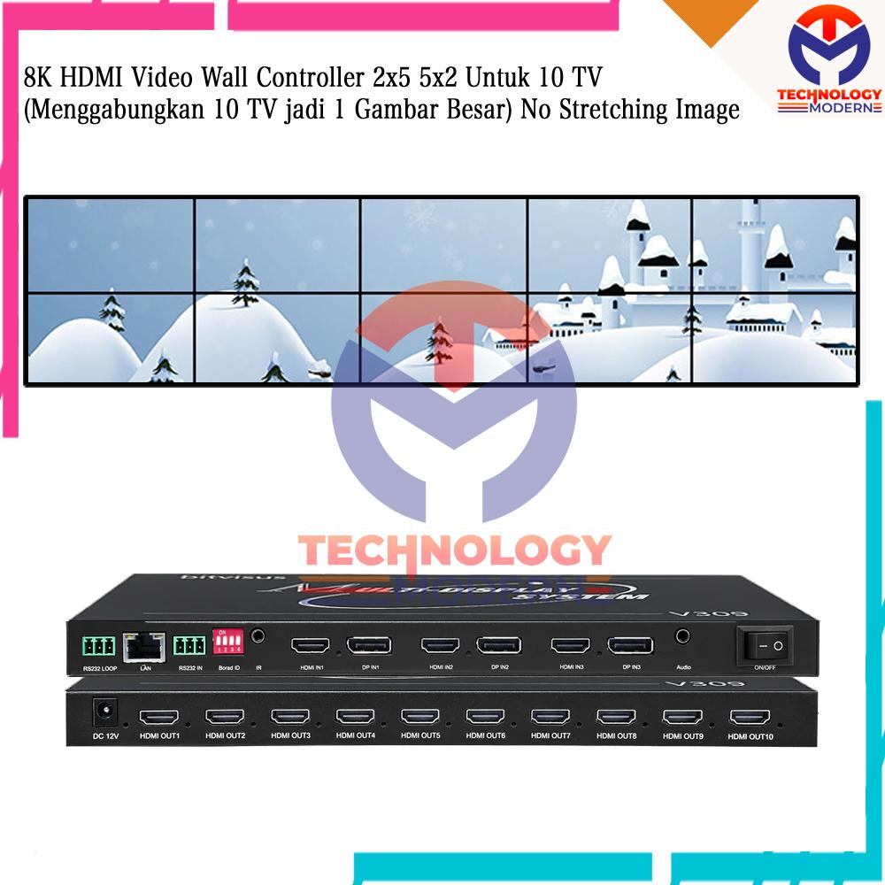 6K HDMI Video Wall Controller 5x2 2x5 Untuk 10 TV (Menggabungkan 10 TV jadi 1 Gambar Besar) No Stretching Image