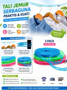 Tali Jemuran Pakaian 5 Meter Gantungan Baju Praktis Biru Pink Stainless