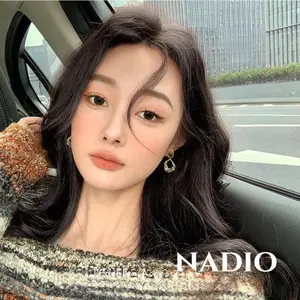 [Nadio] Anting Tusuk Wanita Batu Mata Harimau Warna Coklat Bentuk Geometris Gaya Kuno A576