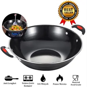 Wajan Enamel Anti Lengket 34 cm Wajan Kuping Anti Gores Penggorengan Serbaguna Masak Peralatan Teflon Kitchenware pan wajan seblak enamel tebal wajan & penggorengan