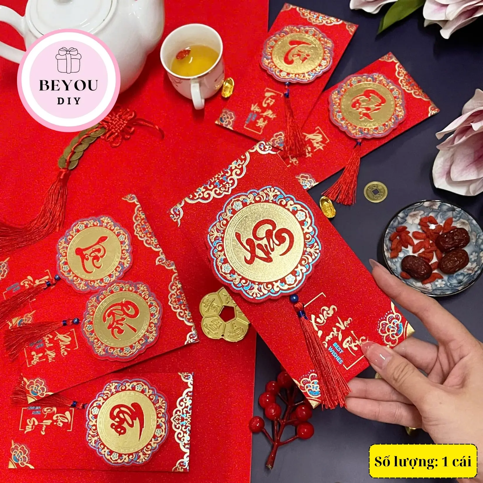 Bao Lì Xì Tết In Nổi 4D Kèm Dây Tua Rua, Lì Xì Lễ Tết - Cưới Hỏi Kèm Câu Chúc