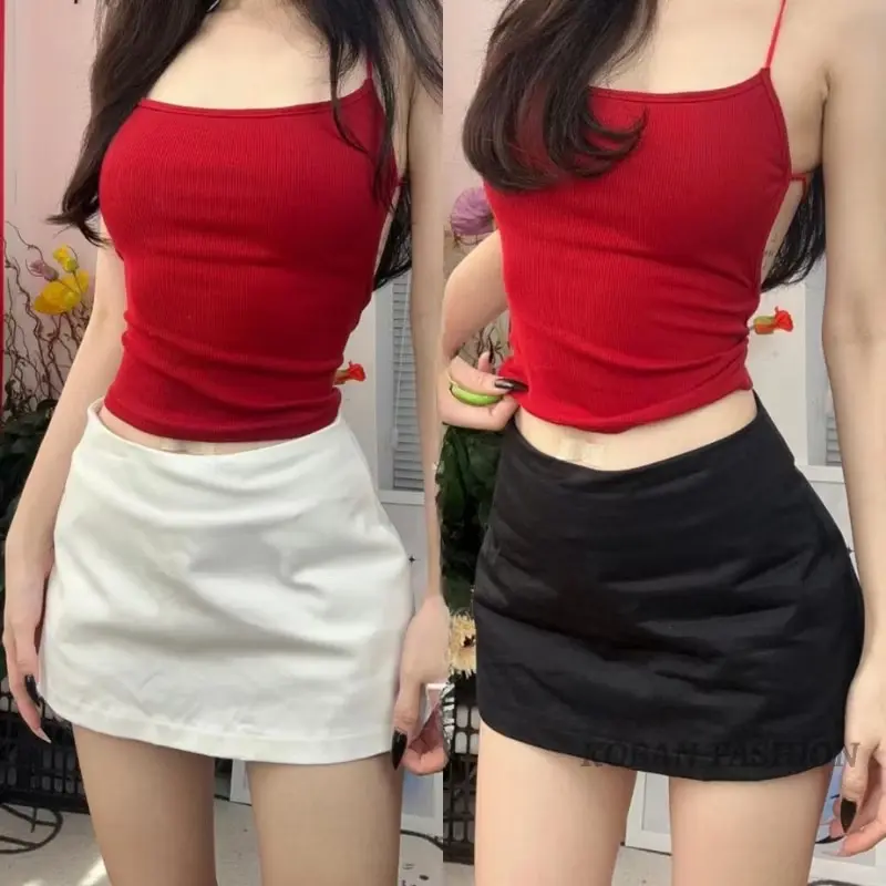 Chân váy ngắn cạp trễ - chân báy trơn basic chất liệu cotton kini style