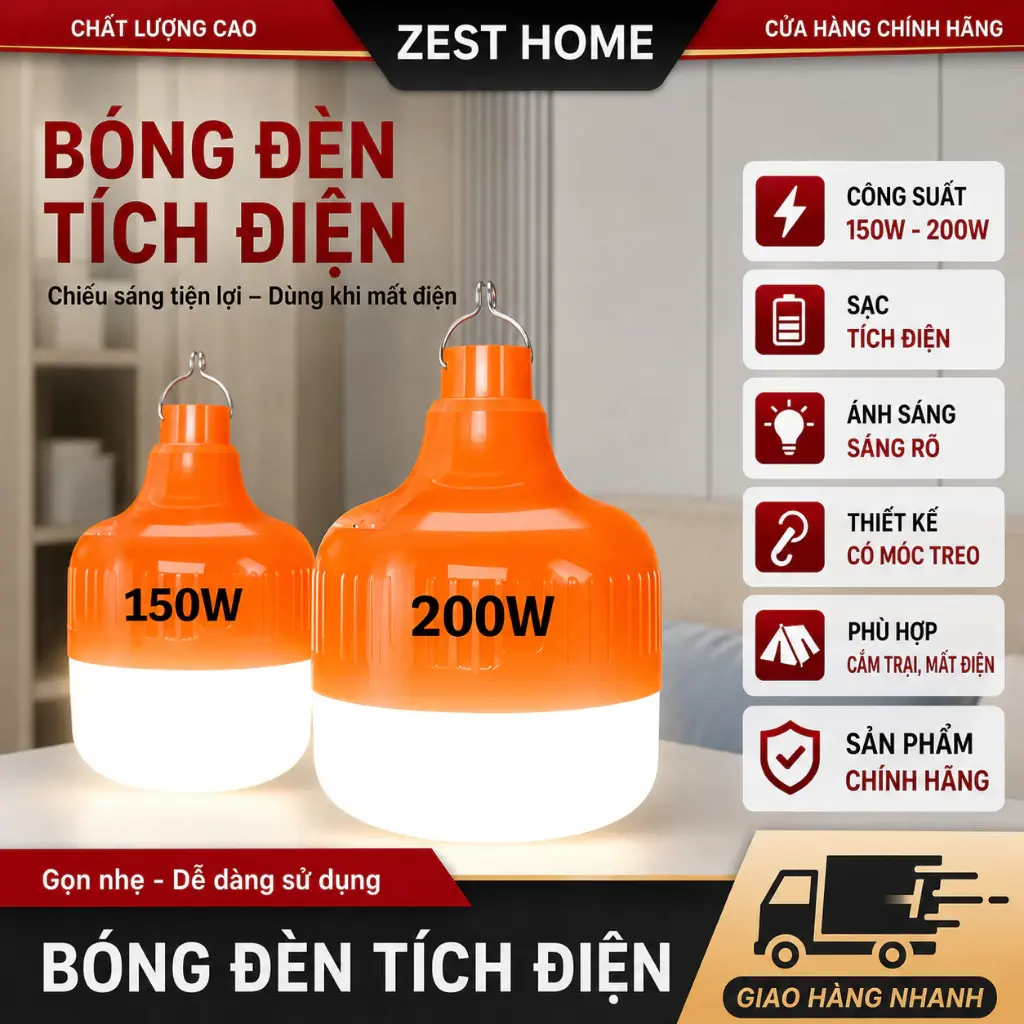 [GIẢM GIÁ] Bóng Đèn Tích Điện 150W-200W Siêu Sáng Chất Liệu Nhựa ABS Độ Bền Cao Có Móc Treo Tiện Lợi Cho Hoạt Động Ngoài Trời & Bán Hàng Đêm