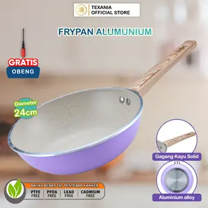 [NEW ARRIVAL] PO 2 MINGGU TEXANIA Wajan UNGU Diameter 24cm Anti Lengket Bahan Alumunium Alloy Gagang Motif Kayu Halus Free Obeng Kitchenware