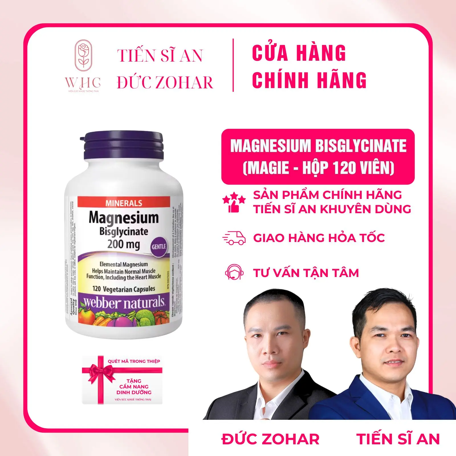 Viên uống Magie Bisglycinate Webber Naturals 200mg - Bổ sung Magie giúp hỗ trợ ngủ ngon, cải thiện tình trạng chuột rút, đau cứng cổ vai gáy, hỗ trợ thư giãn thần kinh & cơ bắp, hộp 120 viên dùng 4 tháng, nhập khẩu chính hãng từ Canada