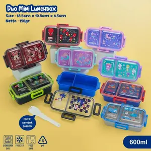 KOTAK MAKAN ANAK DUO MINI LUNCHBOX SEKAT 2 + FREE SPOON BPA FREE