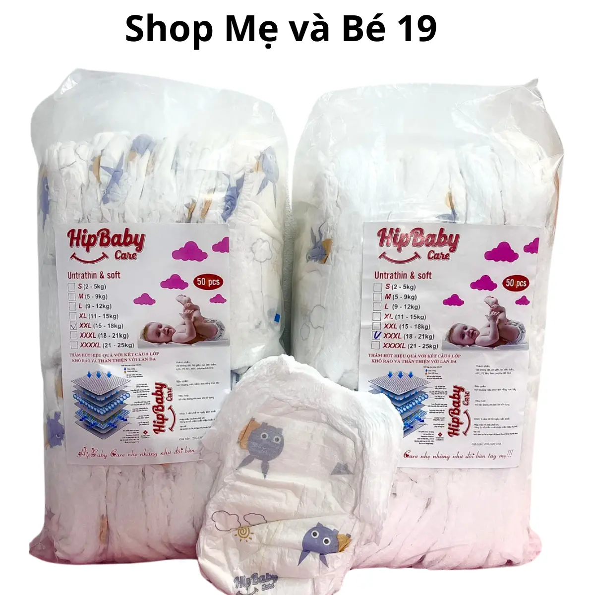 Combo 2 bịch HIPBABY 100 miếng bỉm / tã . đủ size S/M/L/XL/2XL/3XL Cho Bé -  Women Nữ Voi Balo