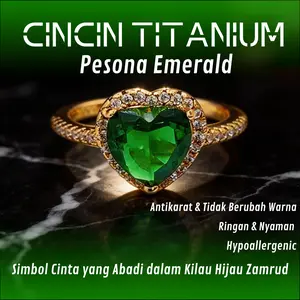 Cincin Titanium Wanita Pesona Emerald Model Hati Zamrud Hijau Premium Anti Karat Hypoallergenic Kado Pacar