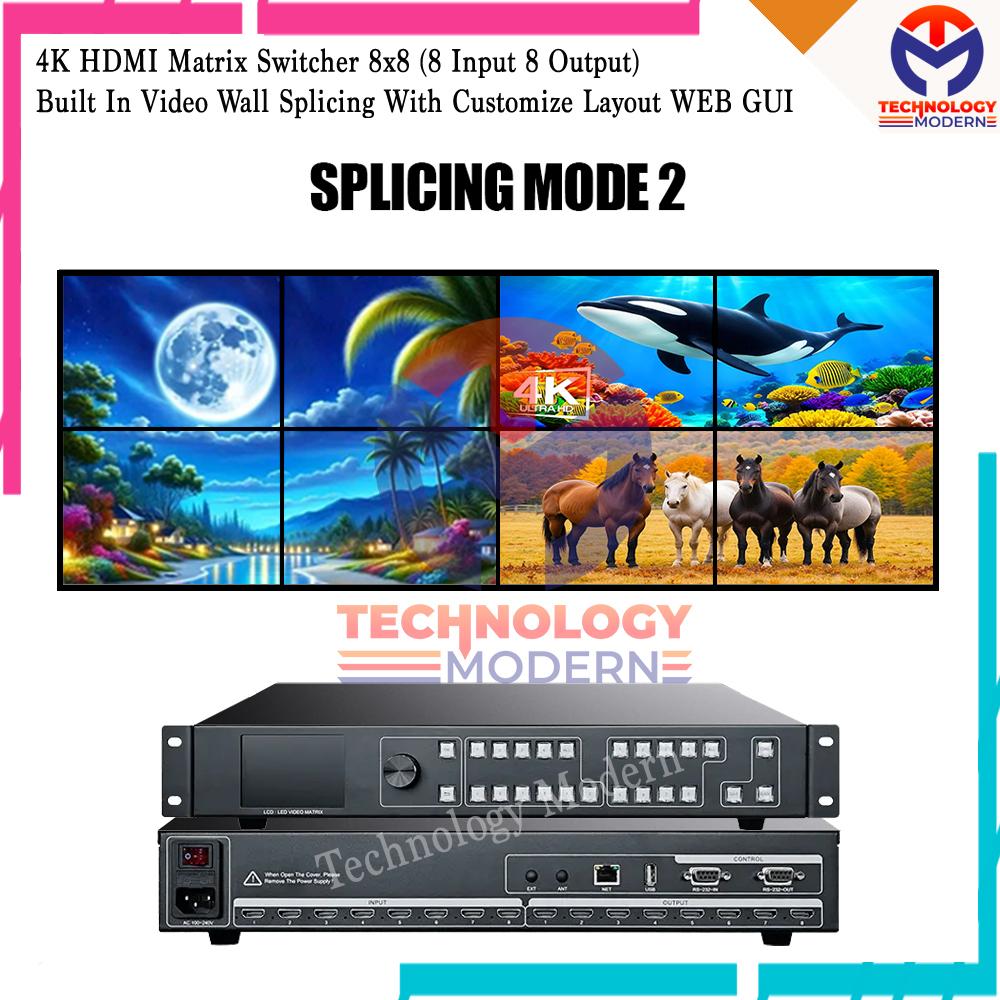 4K 8x8 HDMI Video Processor Matrix Switcher 8 Input 8 Output Built In Video Wall Controller 2x4 4x2 Support Customize Layout Black