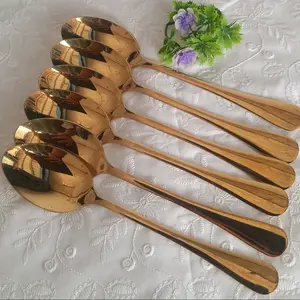 6 PCS Sendok / 6 Pcs Garpu Bahan Stainless Warna Kuning Emas / Setengah Lusin Sendok Garpu Tebal Kokoh Warna Kuning Emas Makan Steel Kitchenware hotel