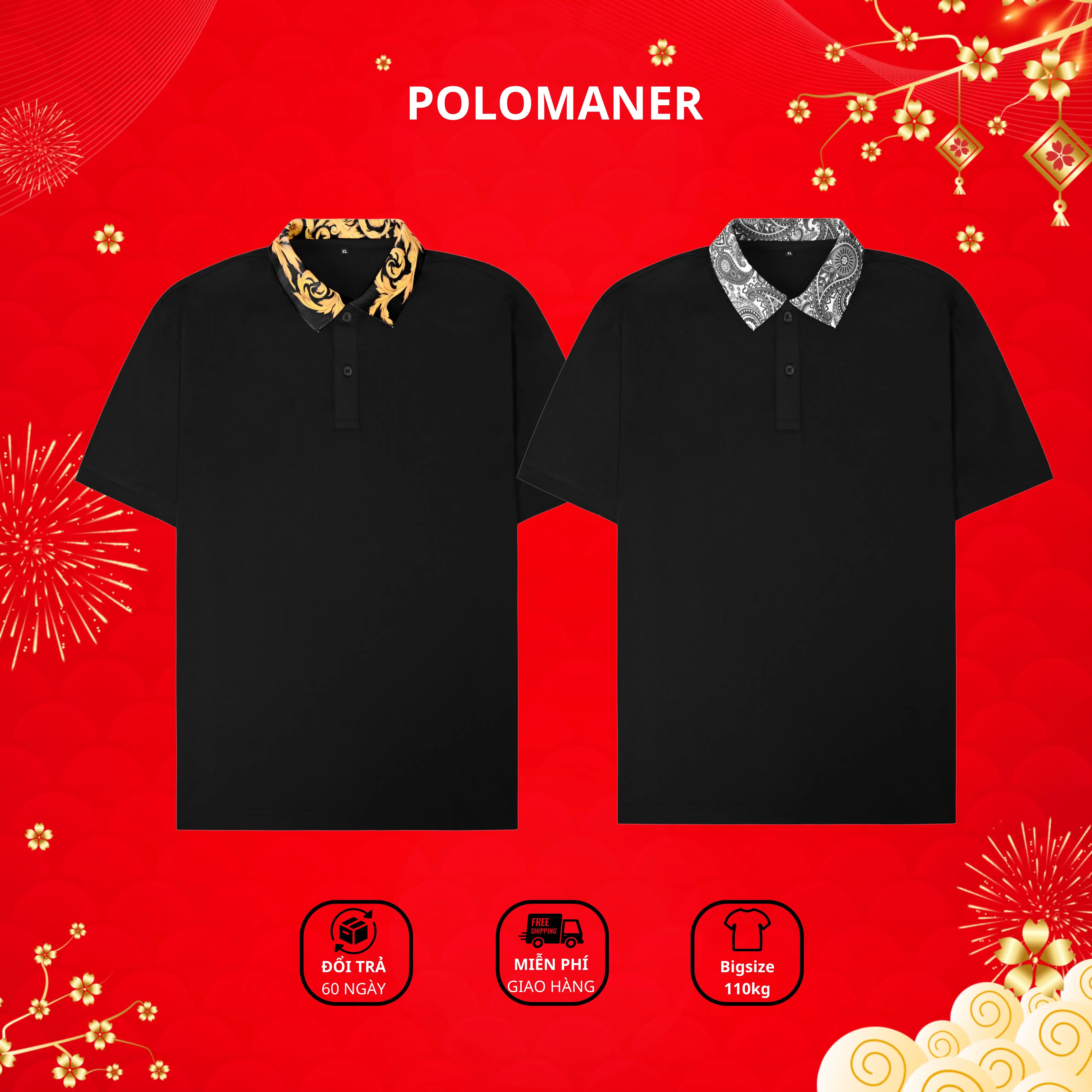 [ COMBO 2 ÁO ]  Áo Thun Polo Nam Cổ Bẻ Họa Tiết Hoa Văn Sang Trọng Chất Liệu CVC Thấm Hút Tốt Có Bigsize - Polo Hoa Văn - 1