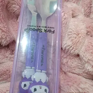 (Toko Kebutuhan) Set Sendok Garpu H1028 Alat Makan Anak Karakter Sanrio Peralatan Makan Portable Stainless Steel
