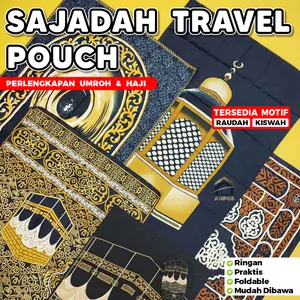 ANP88 - Sajadah Travel Pouch Perlengkapan Umroh & Haji Motif Raudah Dan Kiswah Bahan Kain Satin Ringan Praktis Foldable Ukuran 50 cm x 101 cm
