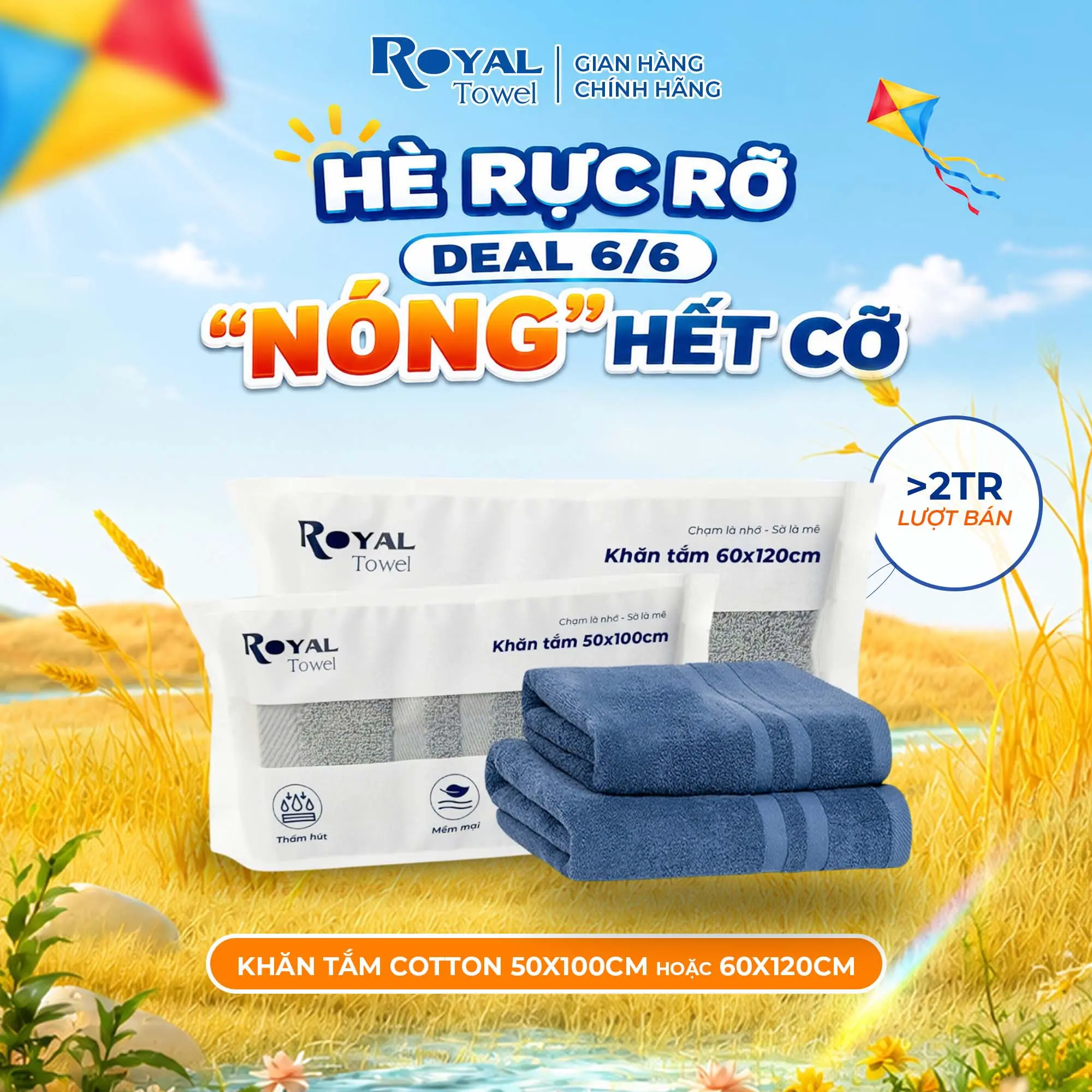 Khăn Tắm Royal Towel 50x100cm Hoặc 60x120cm Sợi Cotton Mềm Mịn, Thấm Hút Tốt, Không Xổ Lông, Không Phai Màu
