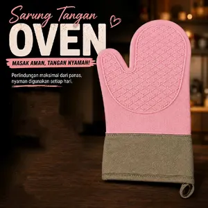 Sarung Tangan Oven Anti Panas LB Silicone – Tahan Suhu Tinggi, Anti Slip, Lapisan Katun Nyaman (1 PCS - Pink)