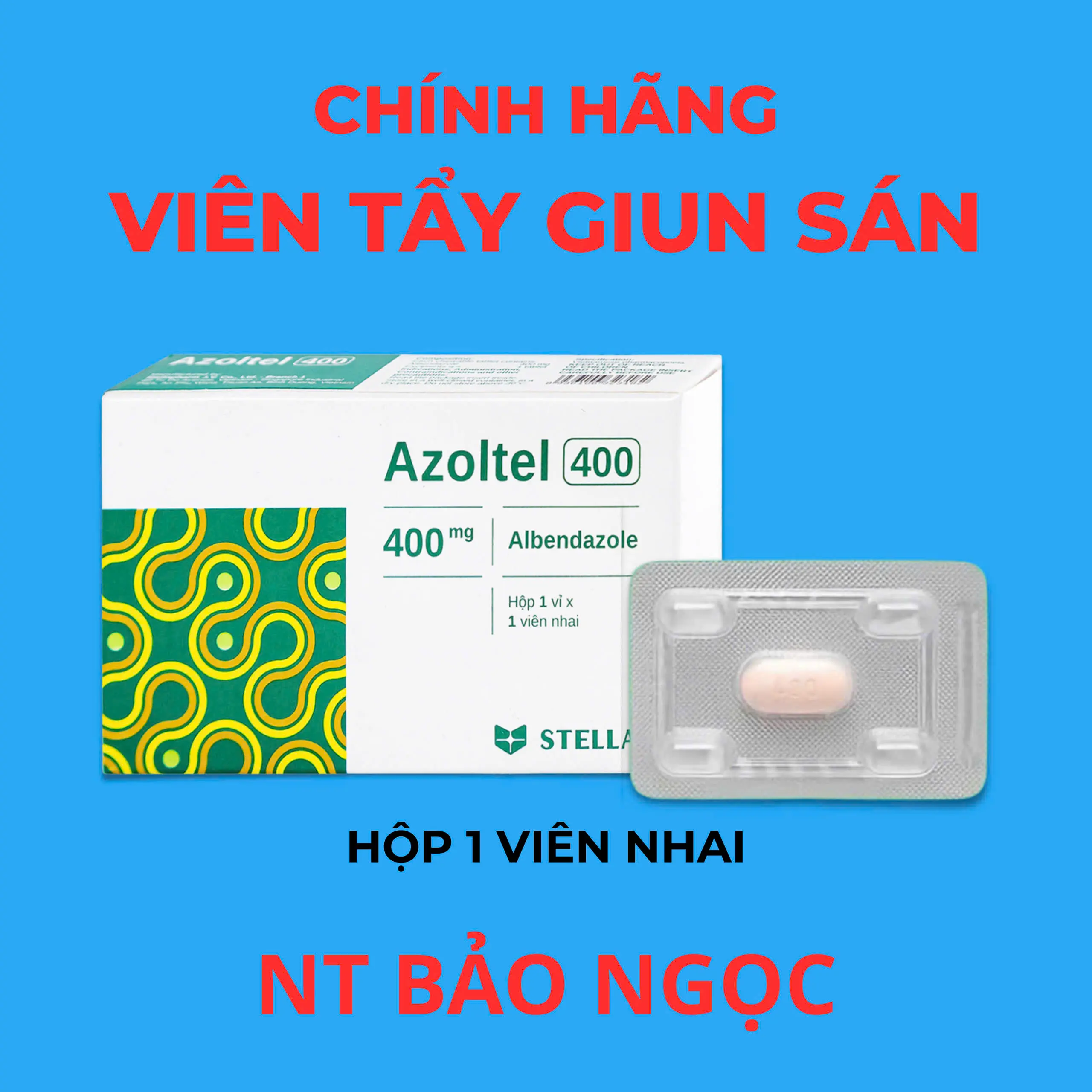 (Chính Hãng) Viên Tẩy Giun Sán Azoltel - Dùng Được Cho Cả Người Lớn Và Trẻ Em (HỘP 1 VỈ *1 VIÊN)