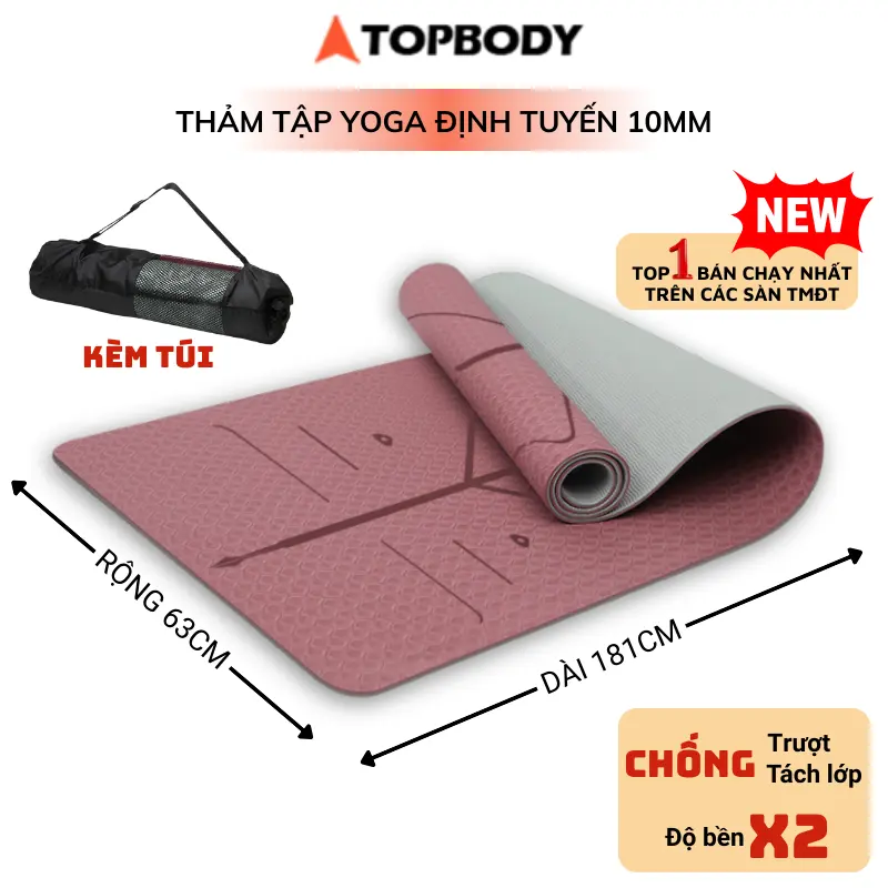 Thảm Tập Yoga Gym Thể Dục Tại Nhà TOPBODY  Chất Liệu TPE Cao Cấp 2 Lớp Định Tuyến Độ Dày 6-8-10mm Cao Su - 1