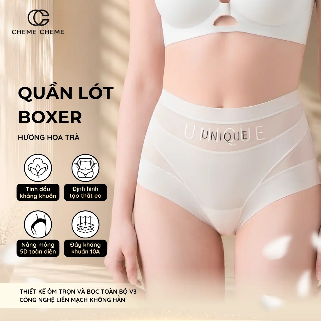 [CHEME CHEME] Quần Lót Boxer Cạp Trung – Che Bụng Mỡ Dưới – Tinh Dầu Camellia – Liền Mạch - 2026