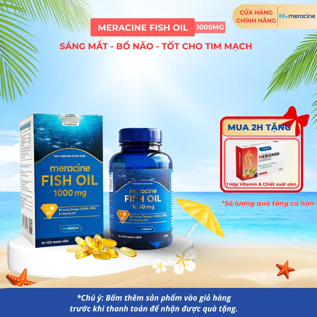 Dầu cá Omega 3 Meracine Fish Oil tăng cường thị lực và sáng mắt, bổ sung DHA, EPA và vitamin D3 lọ 90 viên (Meracine Fish Oil)