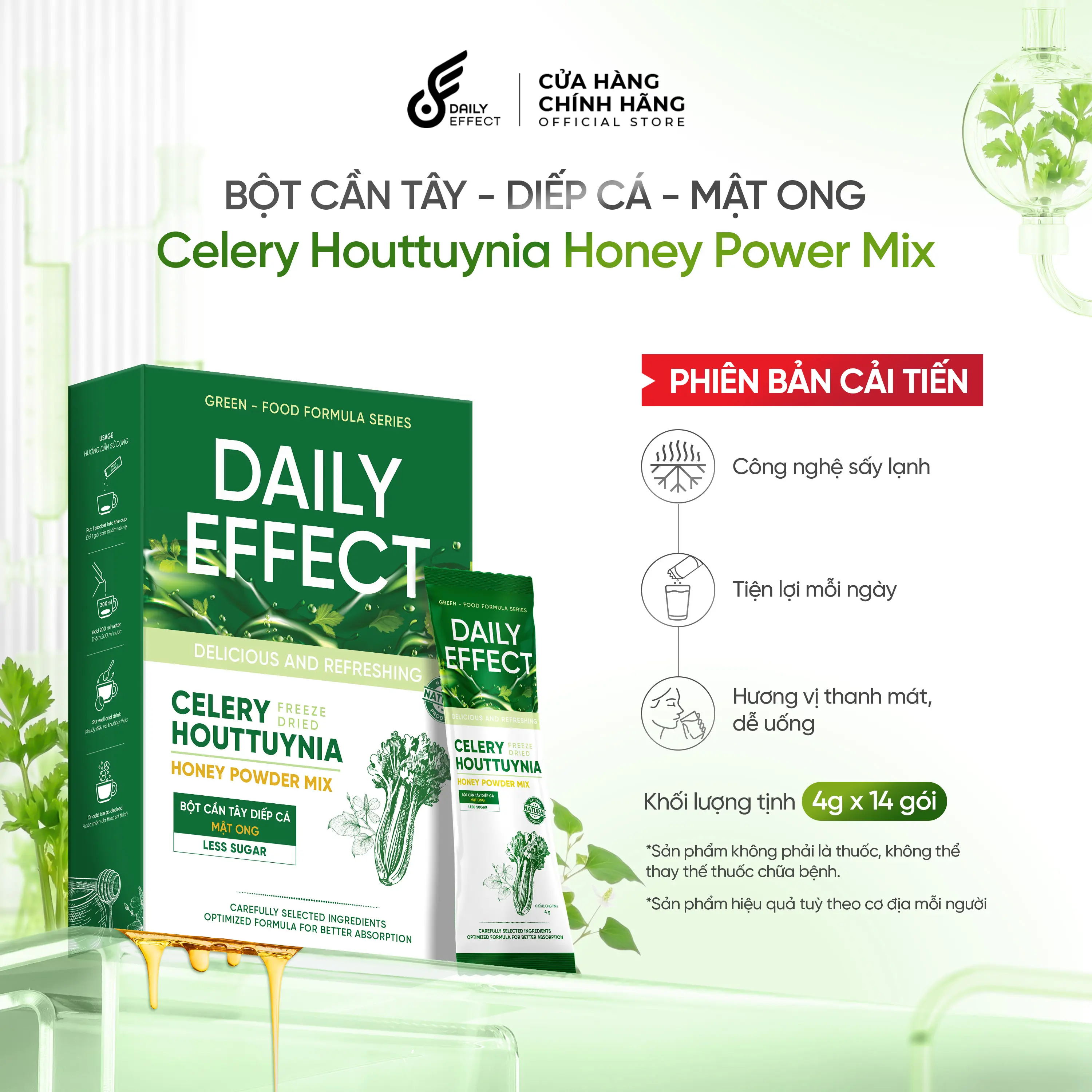 Bột Cần Tây Diếp Cá Mật Ong - Celery Houttuynia Honey Power Mix (56g gồm 14 gói x 4g)