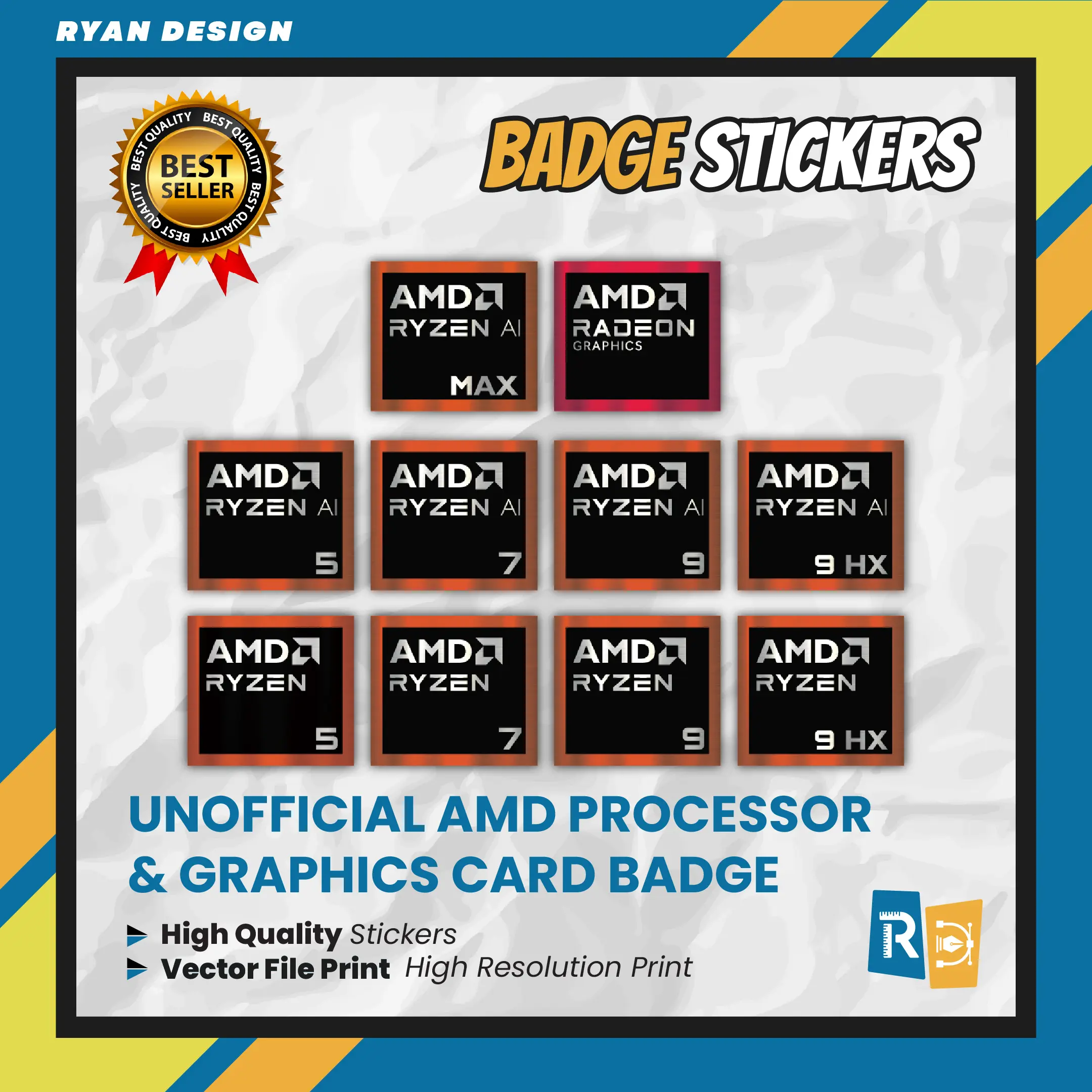 Sticker Logo AMD Ryzen 5 7 9 Ryzen AI 5 7 9 MAX Sticker AMD Radeon ...