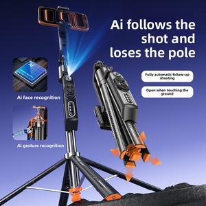 Q575TK AI Auto Tracking Selfie Stick, 360° Face Recognition, Landing Auto Open, 4 Leg Stabilizer, Removable Phone Holder, Aluminum Alloy with Bluetooth Remote, for Live Streaming, Vlogging & Travel Tripod Smartphone Cellphone Accessory Accessory