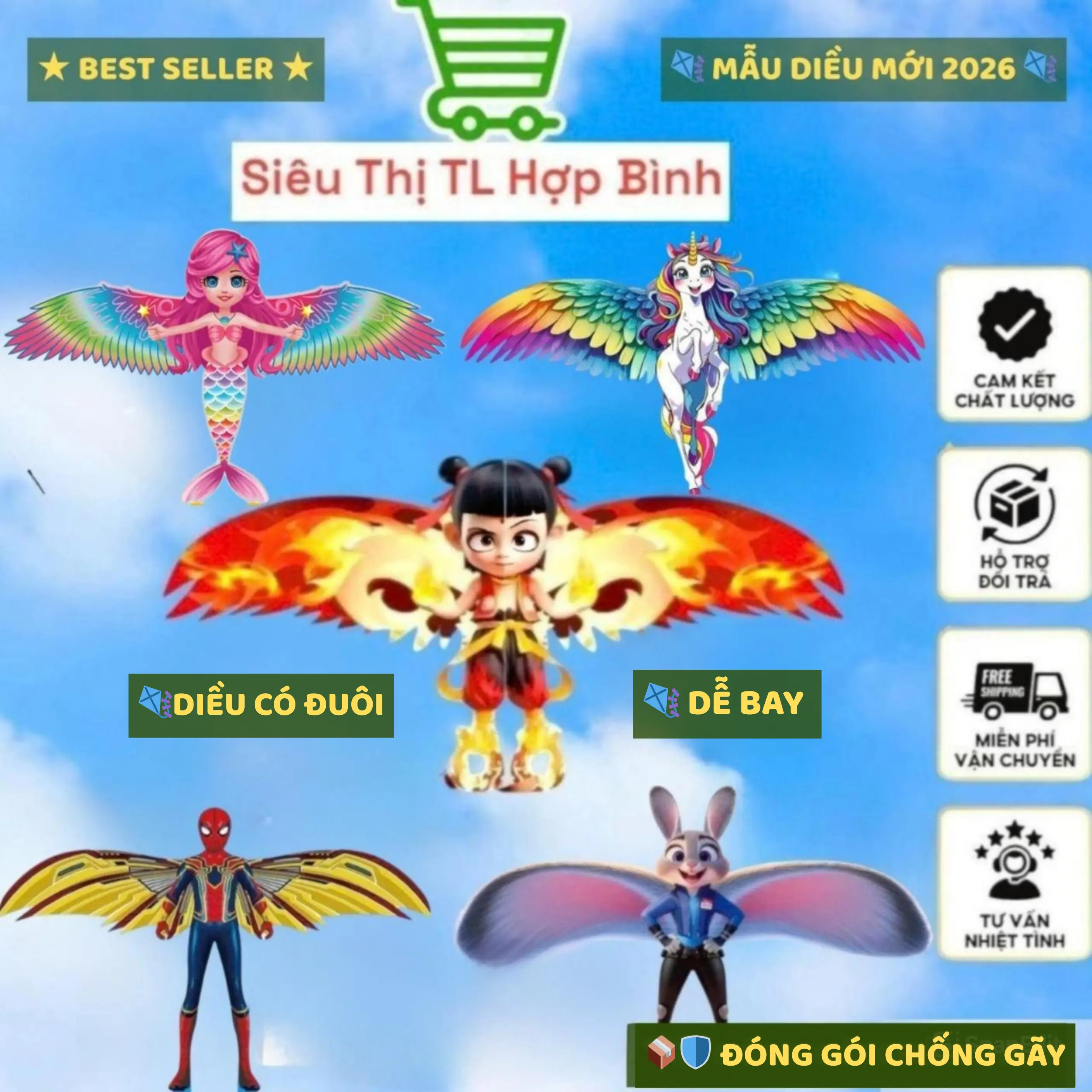 Diều Mini 3D Hoạt Hình 50cm – Có Cần Câu + Dây 50m – Diều Cho Bé Chơi Ngoài Trời - 1