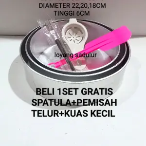 LOYANG BULAT 22 cm, 20 cm, 18 cm LOYANG 1 SET LENGKAP MURAH / CETAKAN KUE BOLU BELI 1SET GRATIS SPATULA PEMISAH TELUR KUAS KECIL