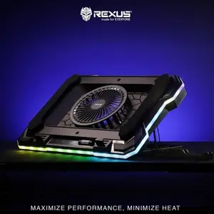 Rexus Cooling Pad Breeze Max B300 untuk Laptop 14-19 Inci dengan Side Phone Holder Lampu RGB LED 10 Mode Kipas 140mm Kecepatan 300-2200 RPM dan 8 Pengaturan Ketinggian