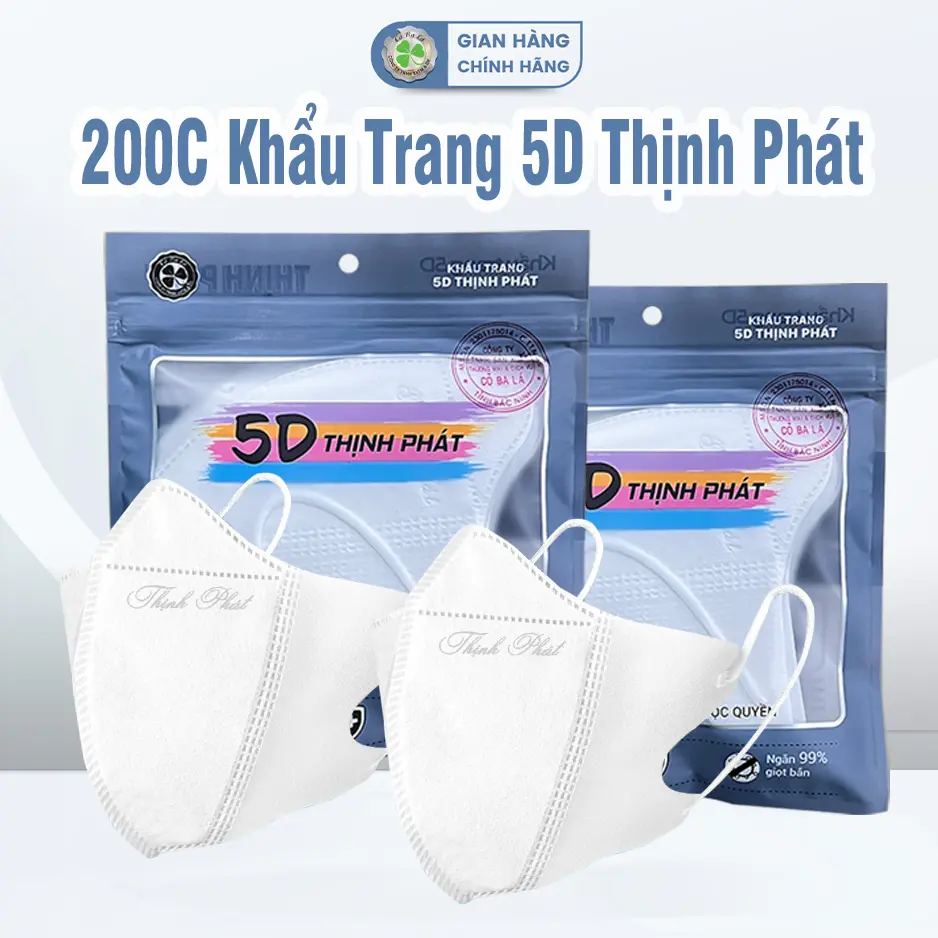 200 Chiếc Khẩu Trang 5D THỊNH PHÁT Che Mặt  Kháng Khuẩn, Chống Tia UV, Quai Đeo Mềm Mại Ôm Sát Khuôn Mặt Không Lem Son Phụ Kiện Nam khautrang