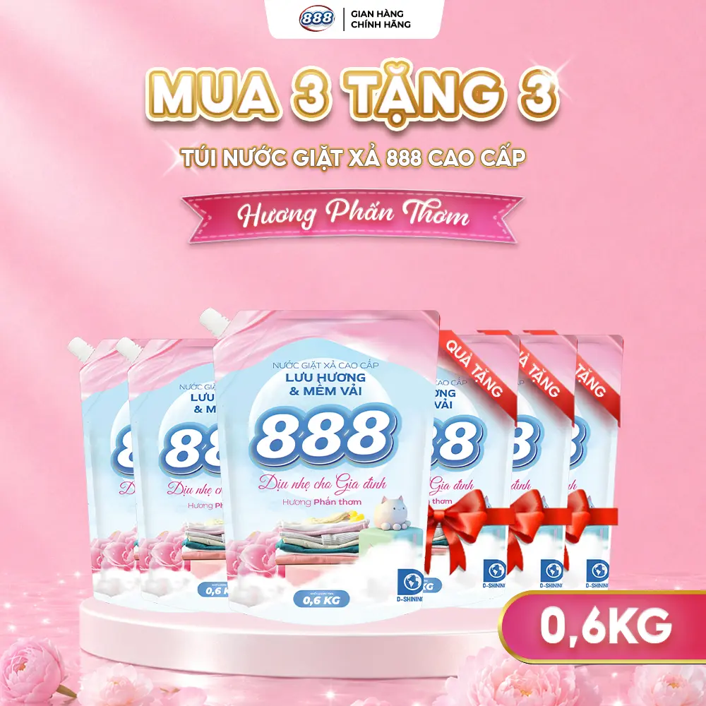 [MUA 3 TẶNG 3 TÚI 0.6 KG] - NƯỚC GIẶT XẢ 888 - Nước Giặt Xả Cao Cấp 0.6KG / Túi