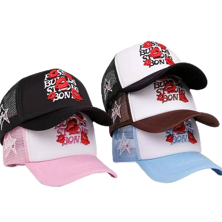 Topi trucker red lips Embroidery baseball fashion summer net cap