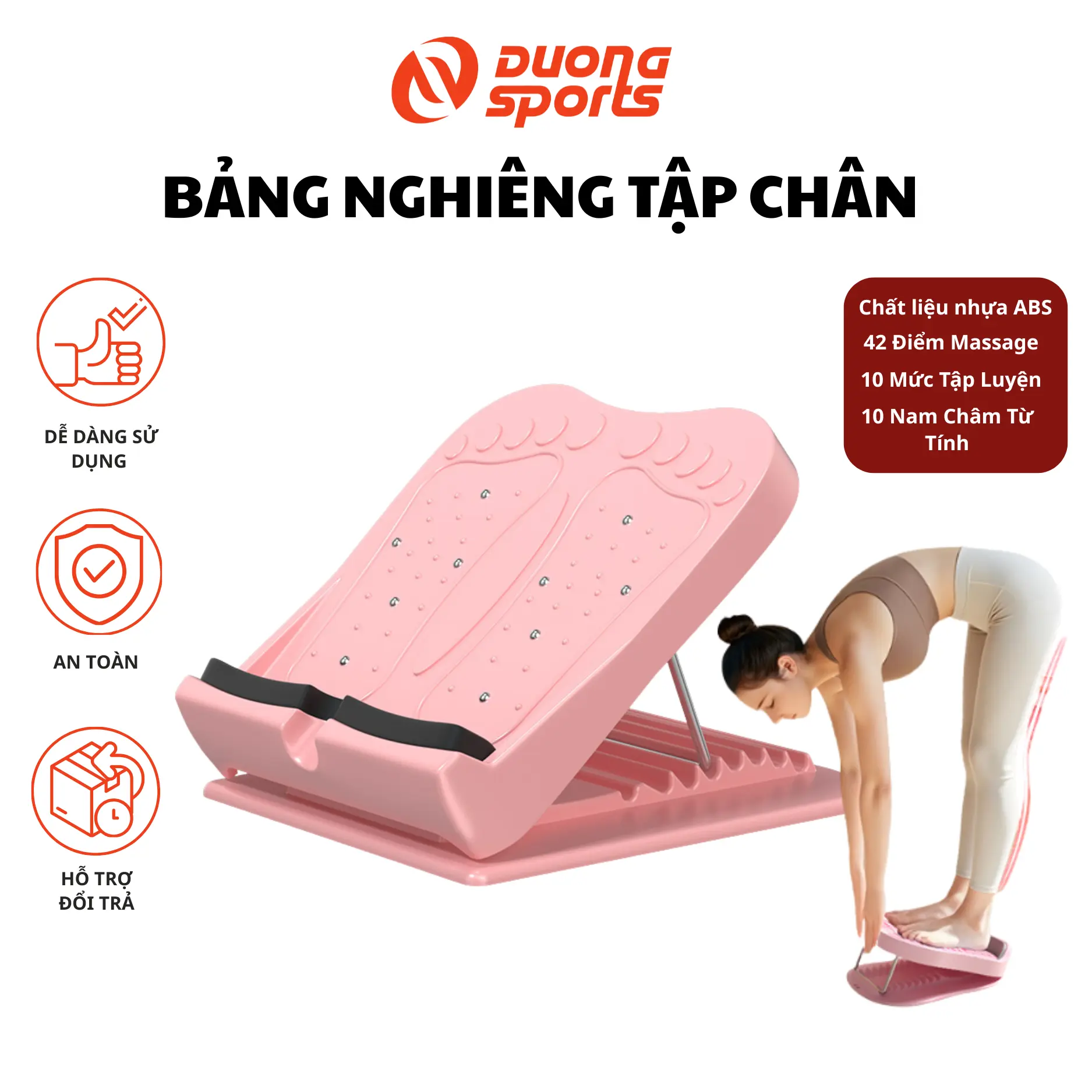 Bảng Nghiêng Tập Chân DƯƠNG SPORT; Dụng Cụ Hỗ Trợ Tập Thẳng Chân, Massage Chân, Kéo Giãn Cơ; 42 Điểm Massage, 10 Mức Tập Luyện, 10 Nấc Dễ Dàng Sử Dụng