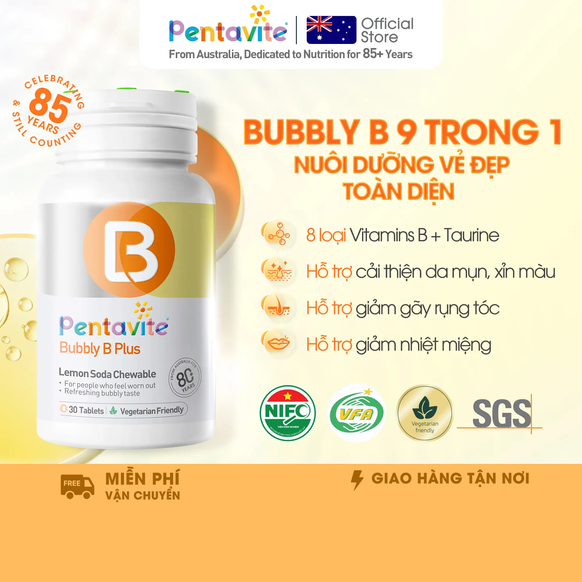 Pentavite Vitamin B Complex Nhai Được | Cung cấp 8 loại vitamin B | Hỗ trợ phục hồi da | Giảm mệt mỏi | Tăng cường năng lượng cho ngày dài năng động | Lựa chọn 30-180 viên