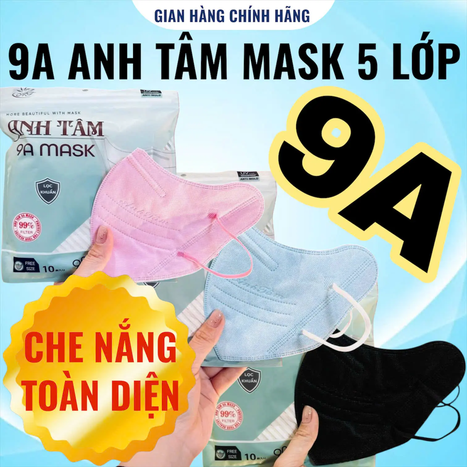 100 khẩu trang 9A Anh Tâm chống nắng toàn diện, kháng khuẩn, chống tia UV hottrend 2026 Cua Phụ Kiện